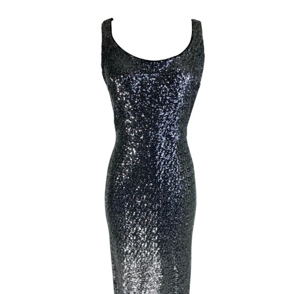 Ralph Lauren Sequin Maxi Long Dress Black Grey NWT - Picture 2 of 8